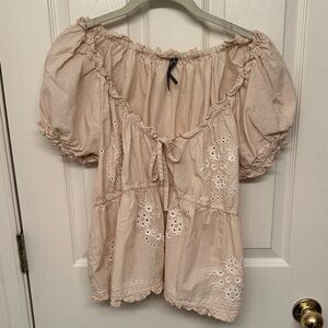 Anthropologie Cream Embroidered Blouse